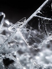 Leinwandbilder - Abstract closeup of shattered glass pieces reflecting light and details : Generative AI
