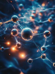 Fototapete - Visualization of glowing gas molecules in motion within an atomic structure. Generative AI