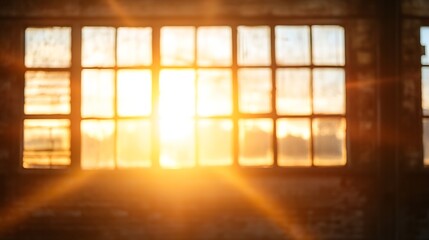 Fototapete - Golden sunlight streaming through vintage warehouse windows creating a warm atmosphere : Generative AI