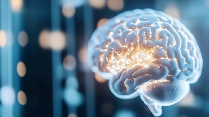 Poster - Futuristic digital representation of human brain with glowing neural connections and abstract background : Generative AI