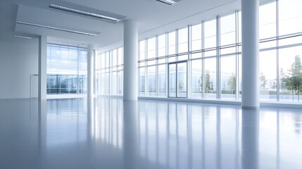 Poster - Modern Empty Office Space with Large Windows Allowing Natural Light to Flood In : Generative AI