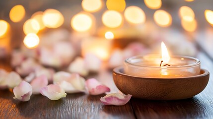 Aufkleber - Warm candlelight ambiance with rose petals creating a calming and relaxing mood : Generative AI