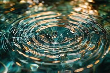 Wall Mural - A single drop of water creates mesmerizing concentric ripples on a teal surface.