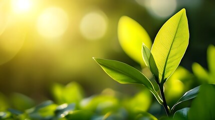 Poster - Fresh green leaves illuminated by sunlight creating a vibrant and serene natural scene : Generative AI
