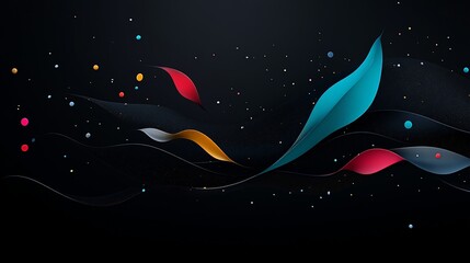 Wall Mural - Colorful Abstract Design with Flowing Curves and Dots on Black