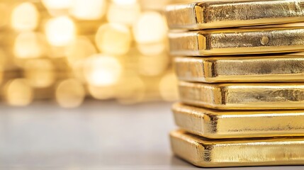Aufkleber - Close up view of gold bars stacked neatly showcasing their shiny texture and luxurious appearance : Generative AI