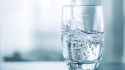 Aufkleber - Refreshing glass of water being poured with bubbles under bright light : Generative AI