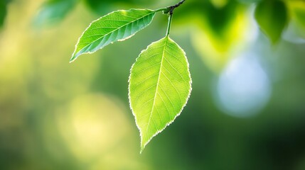 Aufkleber - Closeup of vibrant green leaves illuminated by soft natural light in a lush setting : Generative AI