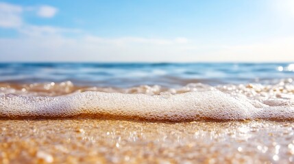 Leinwandbilder - Gentle Waves Lapping on Golden Sandy Beach Under Clear Blue Sky : Generative AI