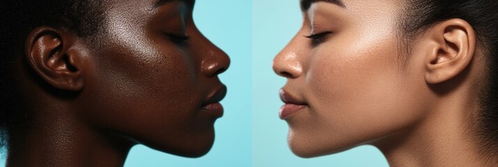 Poster - Side by side outcome showing acne prone skin versus flawless radiant skin for dermatology study. Generative AI