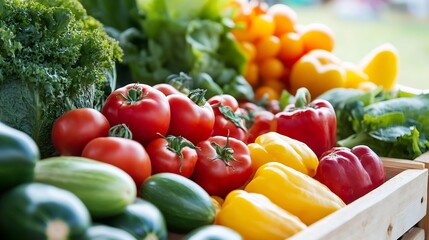 Poster - Fresh assortment of colorful vegetables displayed at a local market stall ready for sale : Generative AI