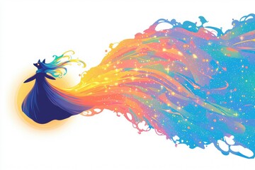 Wall Mural - mystical fox spirit with rainbow galaxy tail