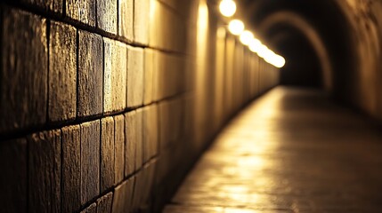 Aufkleber - Mysterious dimly lit stone tunnel with glowing lights creating a mesmerizing perspective : Generative AI