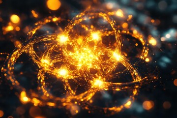 Fototapete - Visualization of dynamic gas molecules showcasing glowing atomic structures in motion. Generative AI