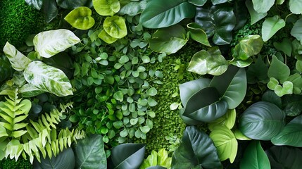 Poster - Lush green foliage featuring a vibrant mix of tropical plants for interior decor and nature lovers : Generative AI