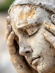 Poster - CloseUp of a Thoughtful Stone Sculpture Capturing Human Emotion and Introspection : Generative AI