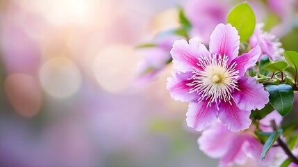 Poster - Beautiful closeup of a pink flower with delicate petals against a blurred background : Generative AI