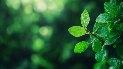 Poster - Closeup of vibrant green leaves with droplets of water on them : Generative AI