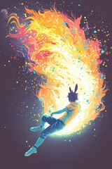 Wall Mural - surreal figure embracing a fiery, celestial event