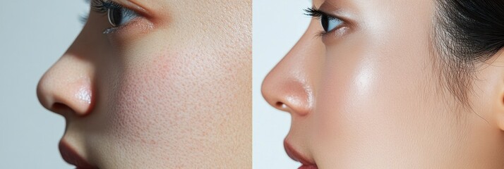 Poster - Comparison of acne prone skin and flawless skin showcasing dermatological concepts and skincare differences. Generative AI