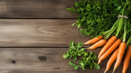 Poster - Freshly Harvested Carrots and Greens on a Wooden Table Ready for a Healthy Meal : Generative AI