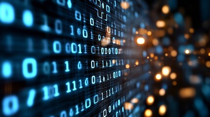Aufkleber - Futuristic digital backdrop featuring flowing binary code and vibrant glowing lights : Generative AI