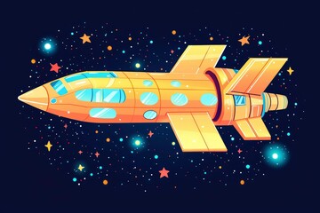 Wall Mural - cartoon rocket ship soaring through space