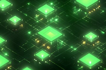 Wall Mural - abstract glowing green circuit board.