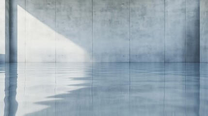 Aufkleber - A stunning serene interior view showcasing a tranquil water surface reflecting light in a modern concrete room : Generative AI