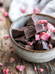 Aufkleber - Delicious dark chocolate chunks served in a rustic bowl with pink sprinkles for a sweet treat : Generative AI