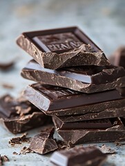 Aufkleber - A delicious arrangement of broken dark chocolate pieces on a textured surface inviting indulgence and enjoyment : Generative AI