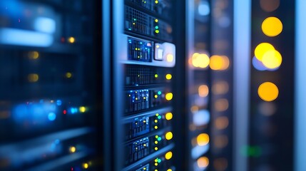 Fototapete - High Tech Data Center with Server Racks Illuminated by Colorful LED Lights at Night : Generative AI