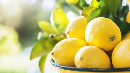 Poster - Fresh and vibrant lemons beautifully arranged in a bowl capturing the essence of summer harvest : Generative AI