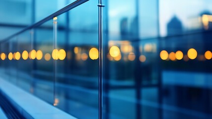 Aufkleber - Modern urban architecture highlighted with stylish glass railing and glowing bokeh lights : Generative AI