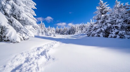 Poster - Beautiful winter landscape featuring snowcovered trees with a clear blue sky : Generative AI
