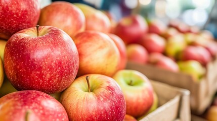 Poster - Fresh and Juicy Apples Stacked in a Vibrant Market Showcasing Natural Produce : Generative AI