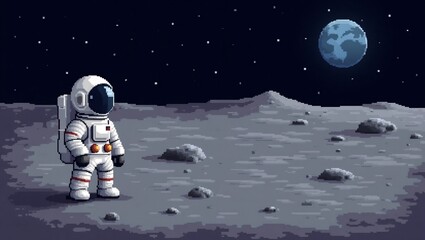 pixel art astronaut on the moon with earth in the background. generative ai