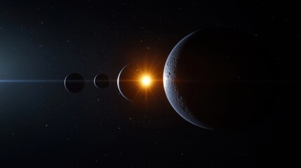 Wall Mural - a close up of the sun and four planets in the sky