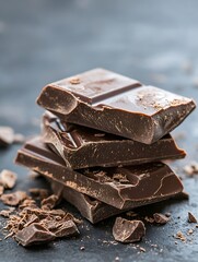 Aufkleber - Delicious dark chocolate bars stacked artistically on a dark background for a gourmet treat : Generative AI