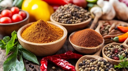 Poster - Artistic Display of Various Spices and Fresh Ingredients Perfect for Culinary Creations : Generative AI
