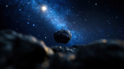 Wall Mural - a rock is floating in space above a starry sky