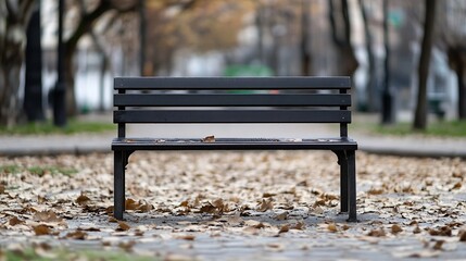 Poster - Quiet Park Bench Surrounded by Autumn Leaves and Peaceful Pathway : Generative AI