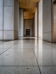 Aufkleber - Minimalist architectural interior with polished stone floor and tall columns creating a grand perspective : Generative AI