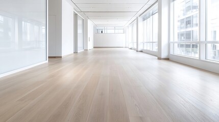 Aufkleber - Bright and spacious modern interior with large windows and polished wooden floor : Generative AI