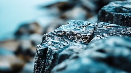 Leinwandbilder - CloseUp View of Textured Rock Formation beside Calm Water in Refined Color Palette : Generative AI