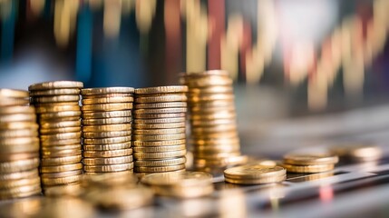 Poster - Close Up View of Stacked Gold Coins Representing Wealth and Investment : Generative AI