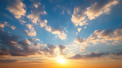 Poster - Dramatic Sunset Sky with Colorful Clouds Illuminating the Horizon in a Peaceful and Scenic Setting : Generative AI