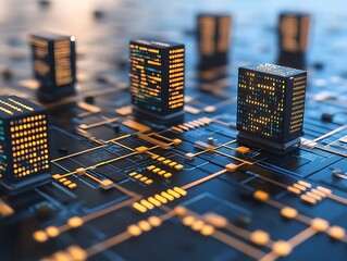 Futuristic Computer Circuit Board Displaying Data Processing Technology