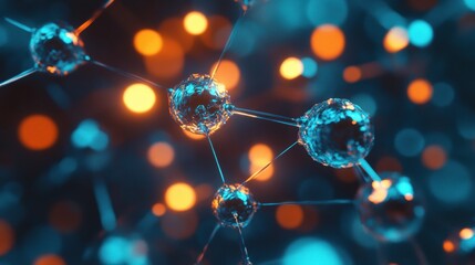 Fototapete - Scientific visualization showcases glowing gas molecules in dynamic motion within an atomic structure. Generative AI