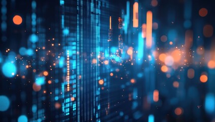 Abstract digital background with glowing blue and orange lights. Futuristic technology concept.